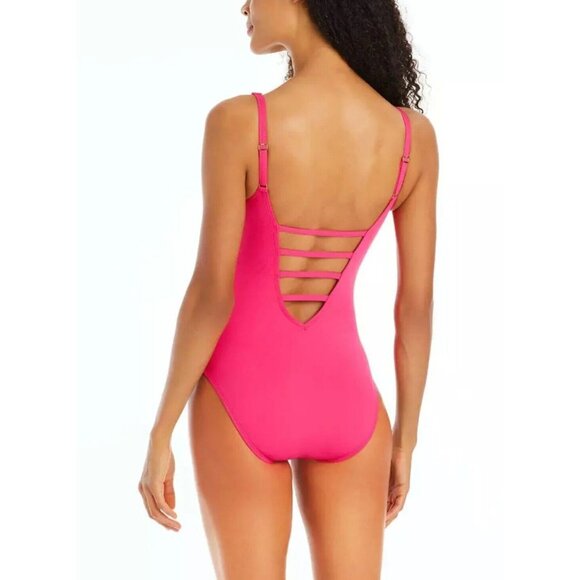 Bleu Rod Beattie Swimwear Lattice Plunging One-Piece Swimsuit Pink 4 - Picture 3 of 6